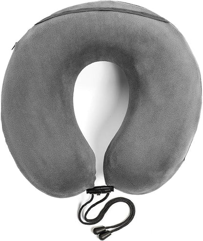 TRAVELREST Travel Essential Neck Pillow - Memory Foam, Washable Micro-Fiber Cover, Soft and Comfortable Head Support for Long Flights, Compact, Attaches to Luggage, Airplanes, Cars, Bus - (Grey, Curl)