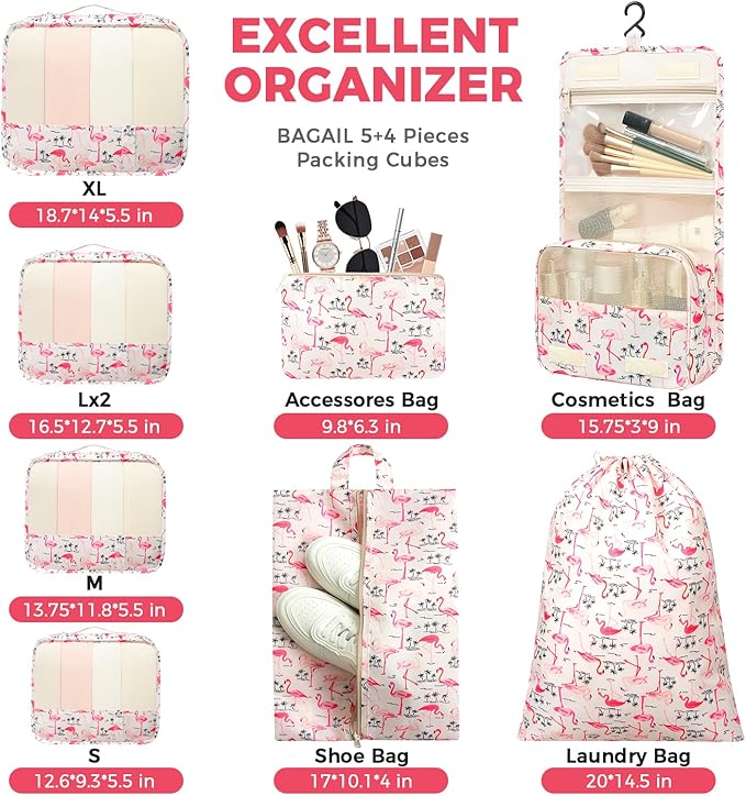 BAGAIL 9 Set Packing Cubes Luggage Packing Organizers for Travel Accessories