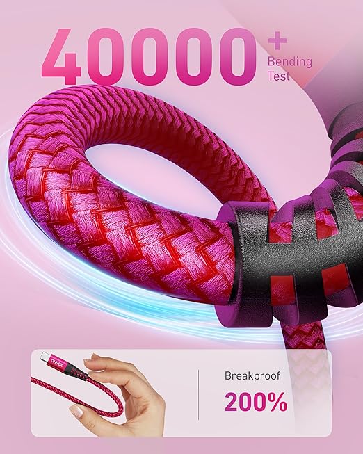 USB to USB C Cable 60W Fast Charging [2 Pack 6FT], USB A to USB C Cable for CarPlay, Durable Braided USB Type C iPhone Charger USBC Cord for iPhone 17/16/15/Pro Max, Samsung Galaxy S23 and More-Rose