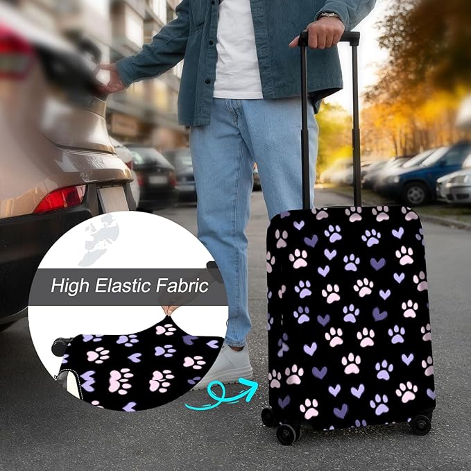 Luggage Cover Protector for 26-28 Inch Suitcases, TSA Approved Elastic Travel Suitcase Covers, Anti-Scratch Washable Luggage Sleeve for Carry On & Checked Bags, Dog Paw Prints 02