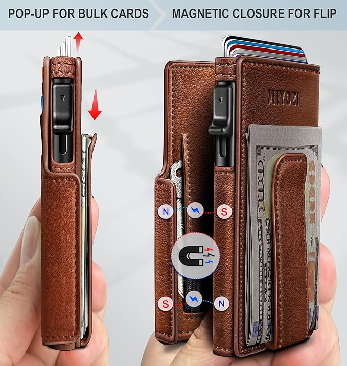 Men Wallet,with Money Clip Coins Pocket ID Window,Slim Front Pocket RFID Blocking Pop-up Card Holder 3.9"x 2.7", Gift Boxed