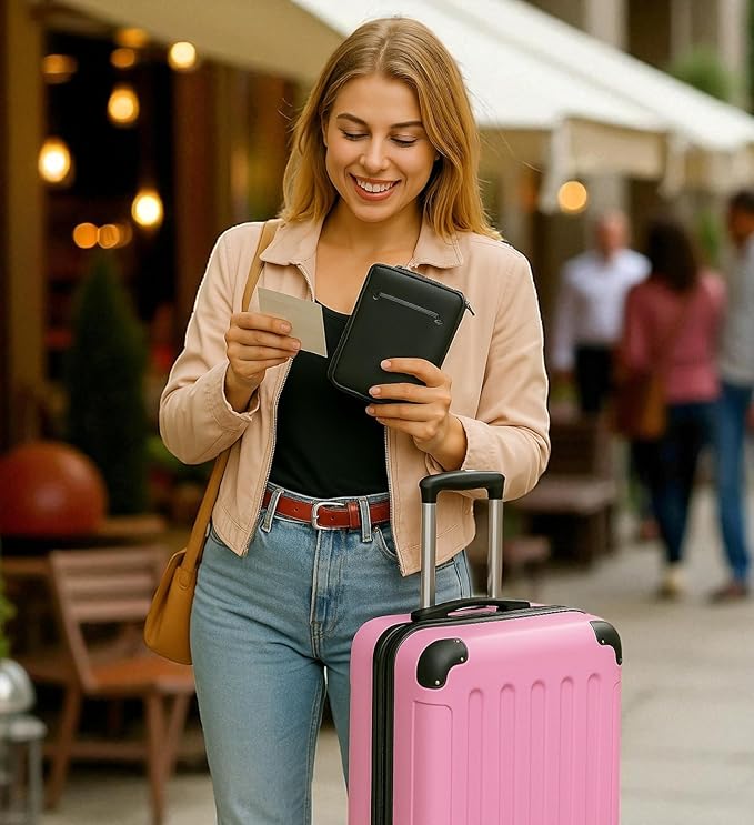 Passport Wallet - Travel Document Holder w/RFID Blocking – Full Grain Leather – Bifold compact zip around Wallet with Credit Card Slots for Women and Men, black, 500-90