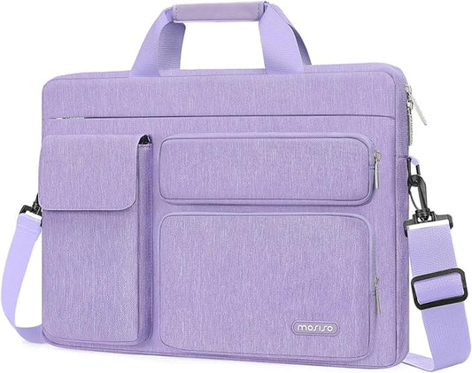 MOSISO Laptop Shoulder Bag 15.6 inch, 15-15.6 inch Computer Bag Compatible with MacBook Pro 16 inch, HP, Dell, Lenovo, Notebook with 2 Raised&1 Flapover&1 Horizontal Pocket&Handle&Belt, Purple