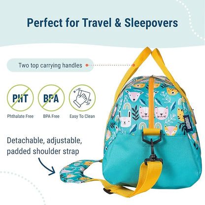 Wildkin Kids Overnighter Duffel Bag – Carry-On Size, Ideal for School & Sleepovers – Party Animals