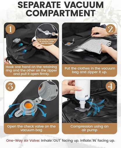 Travel Vacuum Backpack with Garment Bag, Large 18×14×8 Suit Carry on Bags Flight Approved, Personal Item Luggage with Vacuum System, Carry On Suit Luggage for Men Women, Black