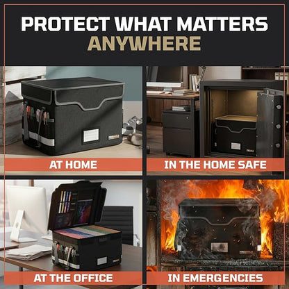 FIRESHIELD PRO 5200°F Fireproof Document Box with Lock – Portable Water Resistant File Organizer for Hanging/Legal Folders – Safe Storage for Home, Office or Travel – Black, Size: 16.1" x 12.9" x 11"