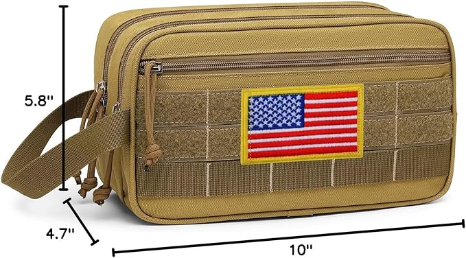 TACTICISM Toiletry Bag for Men - Dry Wet Separate Hygiene Bag Travel Toiletry Bag, Tactical Molle Dopp Kit for Men with Water-Resistant Shaving Bag for Adult Women for Travel, Brown
