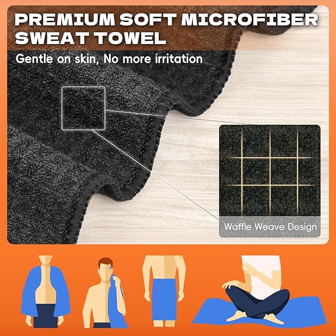 Microfiber Sweat Towel Quick Dry Lightweight Absorbent 3 Pack，Fast Drying 27‘’ X 55‘’ Negative Ions Odorless Gym Towels for Men & Women Yoga Sports Travel Outdoor Camping Gym (Large Black)