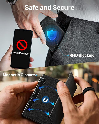 typecase Mens Wallet Card Holder: Pop Up Aluminum Case, Genuine Leather, Smart, RFID Blocking, Slim, Minimalist, Front Pocket - 9-14 Card Capacity | ID Window | Cash Slot (Cross Black)