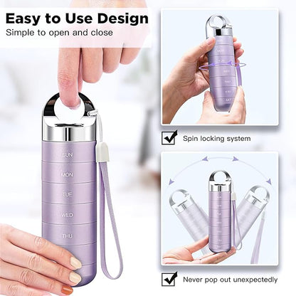 Zannaki Metal Travel Pill Organizer, Portable Waterproof Weekly Pill Box, Large Aluminum Alloy Pill Case Container, BPA Free 7 Day Daily Medicine Organizer Holder for Vitamin, Fish Oil, Supplement