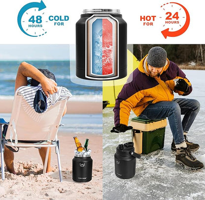 NATURE PIONEOR One Gallon Water Bottle Insulated - Large Double Vacuum Stainless Steel 84 oz Water Bottle with Holder/Carrier, 84oz Water Jug,Wide Mouth