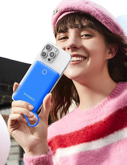 miisso 10000mAh Compatible with iPhone 15/16/17 and Android, Slim Portable Charger with Built in Cable, Power Bank Travel Charger External Battery Pack for Phone, 3 Output USB Type C Cord, Deep Blue