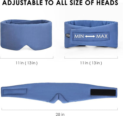 FRESHME Pure Handmade Cotton Sleep Mask - Blackout Eye Mask with Adjustable Velcro Soft and Comfortable Eye Blinder Shade for Men Women Travel Office Nap Airplane Blue