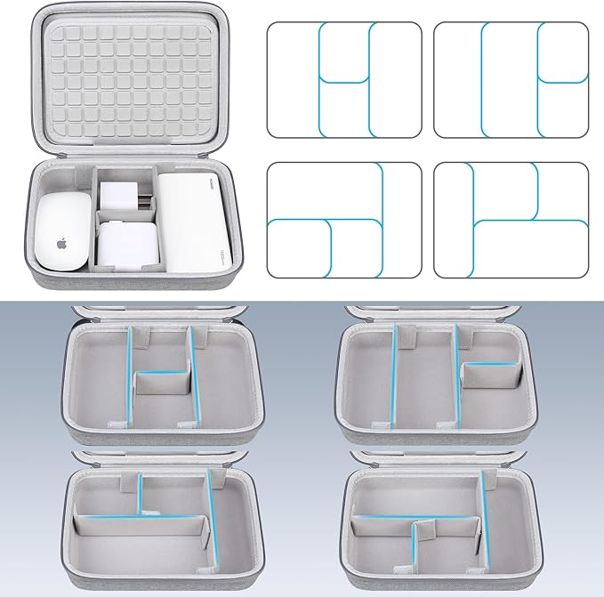 Lacdo Hard Travel Electronic Organizer Case for MacBook Power Adapter Charger, Cables, Apple Pencil, Mouse, Power Bank, USB Flash Disk,SD Card Small Protective Portable Accessories & 3 Cable Tie, Gray