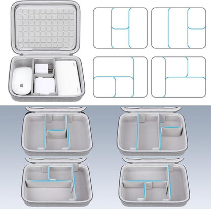 Lacdo Hard Travel Electronic Organizer Case for MacBook Power Adapter Charger, Cables, Apple Pencil, Mouse, Power Bank, USB Flash Disk,SD Card Small Protective Portable Accessories & 3 Cable Tie, Gray