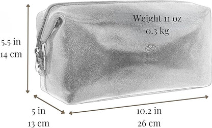 Time Resistance Leather Toiletry Bag Cosmetic Case Italian Classy Dopp Kit