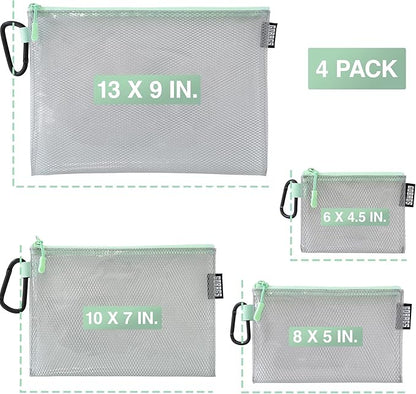GOBAGS Air Production Multi‑Size Clear Zipper Pouch (4‑Pack) – Cable Organizer & Travel Gear Bag for Electronics, Camera Accessories, Tool Pouch & Small Tech Storage (Mint Green)