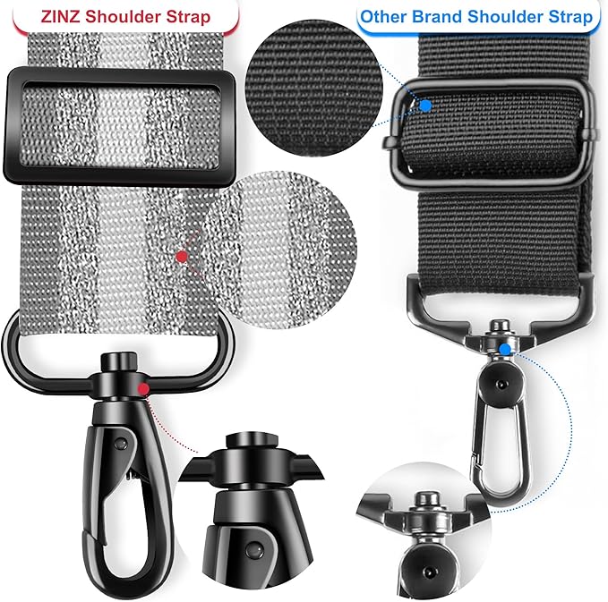 ZINZ Ultra-Thick Fixed Pad Shoulder Strap 76-inch Universal Bag Strap with Breathable Cushion and Dual Balanced Adjustable Buckles for Laptop Bag Messenger Bag Crossbody etc -Gray Silver Jacquard