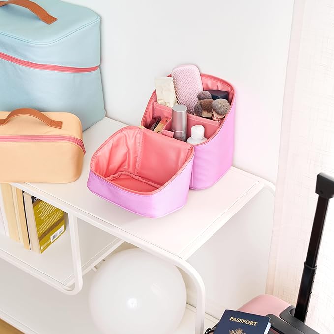 Erin Condren Tall Organizer Case, Stylish Orchid Multi-Purpose Travel Case, Removable Dividers and Sturdy Vegan Leather Handle, Carry Toiletries, Makeup, Jewelry and More