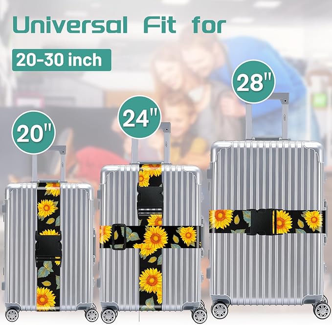 Slohif Luggage Straps for Suitcases Travel Belt Accessories Luggage Connector Identifiers Over Handle with Buckle Unique Nylon Adjustable Strap for Sleeping Bag Car Seat Sunflower(2 Pack)