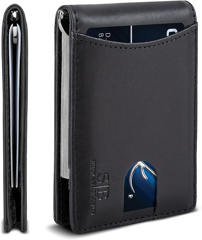 SERMAN BRANDS RFID Blocking Slim Bifold Genuine Leather Minimalist Front Pocket Wallets for Men with Money Clip Thin Gift