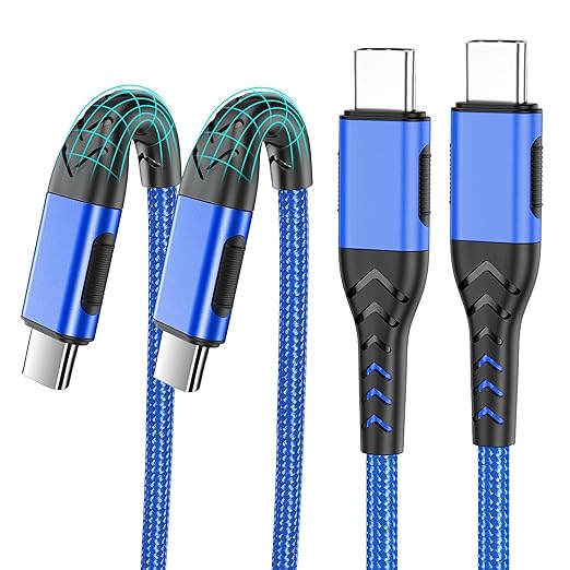 Durcord USB C Charger Cable Fast Charging, 2Pack 60W 10ft USB C to USB C Cable for Android Phone Pad, Type C to Type C Charger Braided USB Cable Compatible with iPhone 15 Pro/Plus/Max Blue