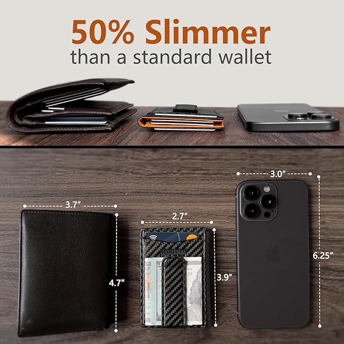 Magnetic Closure Slim Wallet with Money Clip Gift Boxed,Genuine Leather Front Pocket Wallet for Men, 3.9"x 2.9", RFID Blocking