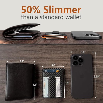 Magnetic Closure Slim Wallet with Money Clip Gift Boxed,Genuine Leather Front Pocket Wallet for Men, 3.9"x 2.9", RFID Blocking