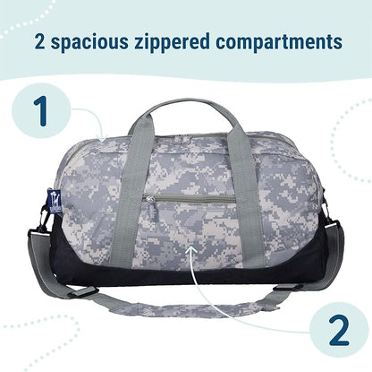 Wildkin Kids Overnighter Duffel Bag – Carry-On Size, Ideal for School & Sleepovers – Digital Camo
