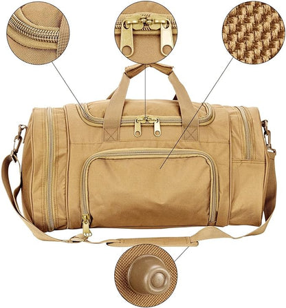 Small Duffel Bag Military Tactical Outdoor Gym Bag with Shoes Compartment for Sports Camping Hunting (TAN)