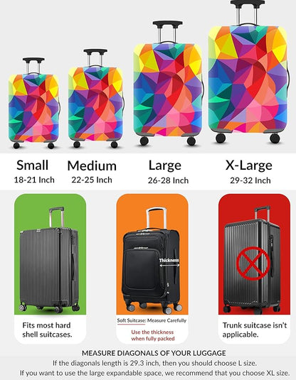Boxiki Travel Luggage Cover – Rainbow Geometric Pattern – Stretchable, Washable, Dustproof & Scratch-Resistant Suitcase Protector for Luggage