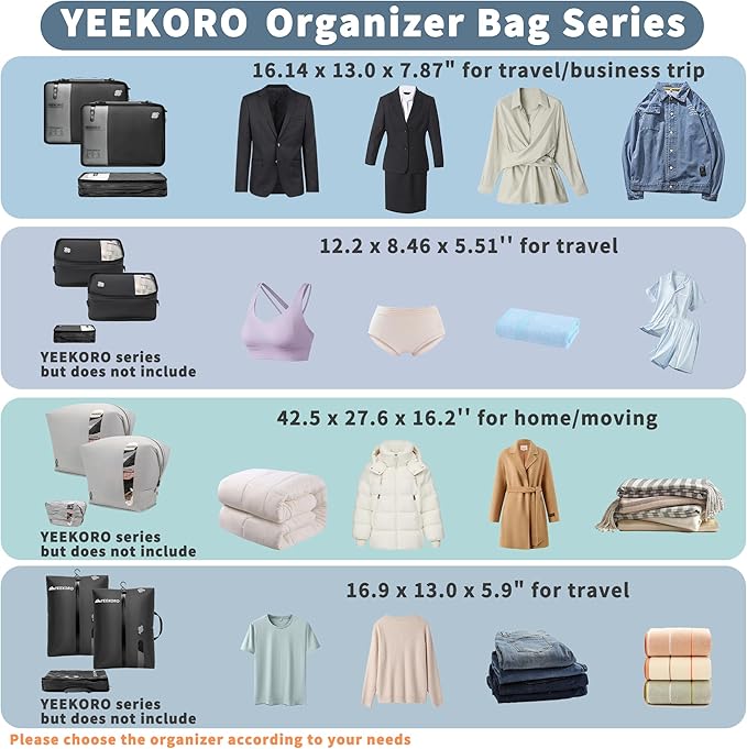 Compression Packing Cubes for Travel, Vacuum Bags for Business Trip, Professional IP67 Reusable Packing Cubes for 20 inch Suitcases, Organizer Bags for Luggage for Women & Men(2 PACK, No Pump)