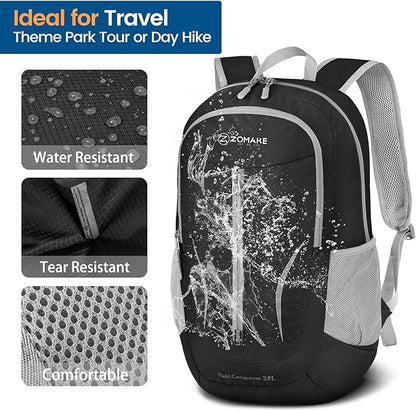 ZOMAKE Ultra Lightweight Packable Backpack 25L, Foldable Hiking Backpacks Water Resistant Small Folding Daypack for Travel(Black)