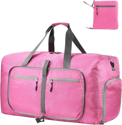 Dimayar Travel Duffle Bag for Men Women - Foldable Duffel Bag with Shoes Compartment - Overnight Bags Waterproof & Tear Resistant(85L,Pink)