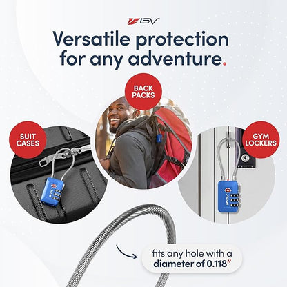 TSA Accepted Luggage Travel Lock, Set-Your-Own Combination Lock for School Gym Locker, Luggage Suitcase Baggage Locks, Filing Cabinets, Toolbox, Case (Blue, 6 Pack)