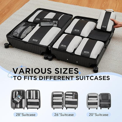 10 Set Compression Packing Cubes for Travel Essentials,Compressible Expandable Packing Cubes for Suitcase,OlarHike Luggage Organizer Bags for Travel,Handy Helper for Organizing Clothes(Black)