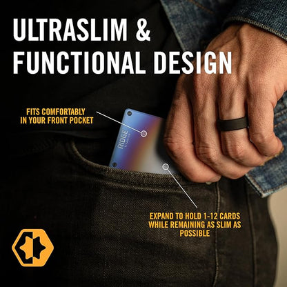 Ridge Wallet for Men - Slim Minimalist Compact Wallet and Card Holder, RFID Protected Front Pocket Wallets for Men with Integrated Cash Strap (Burnt Titanium)