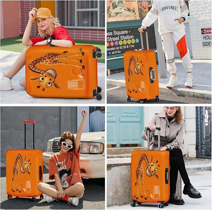 ANNA QUEEN Giraffe Fun Luggage Cover, Playful Giraffe Design with Beach Ball and Chair, Stretchable, Washable Travel Sleeve for 24-26 Inch Luggage