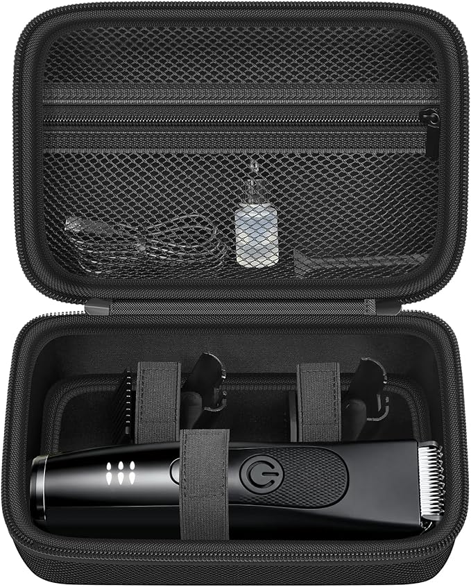 Hard Travel Case for Wahl/for MANSPOT/for SHPAVVER Beard Trimmer for Men, Portable Electric Razor Bag with Handle & Mesh Pocket for Lubricating Oil, Cleaning Brush and USB Accessories(Box Only)-Black