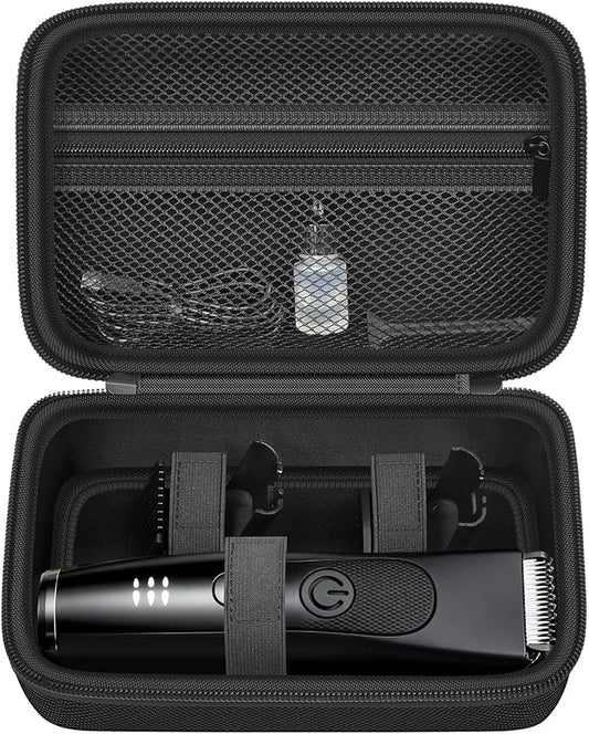 Hard Travel Case for Wahl/for MANSPOT/for SHPAVVER Beard Trimmer for Men, Portable Electric Razor Bag with Handle & Mesh Pocket for Lubricating Oil, Cleaning Brush and USB Accessories(Box Only)-Black