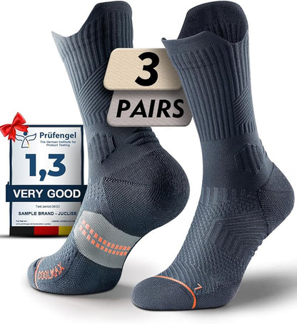 Mens Bamboo Viscose Crew Compression Running Socks Athletic Hiking Cushioned Wicking Anti-Blister Seamless