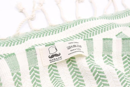 Bazaar Anatolia Turkish Beach Towel – 100% Cotton, Quick Dry, Sand Free Striped Towel for Bathroom and Travel, Sage Olive Color – Oversized 71x39 Inches – Arpa Green