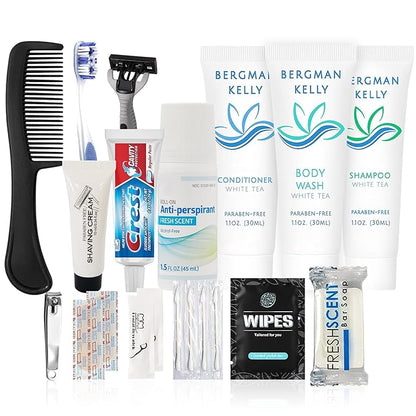 Trektote Travel Toiletry Kit Bundle For Men And Women – 15 Piece Set of Travel Size Toiletries, TSA Compliant, Travel Essentials, Includes Shampoo And Conditioner, Body Wash, Toiletry Bag & More