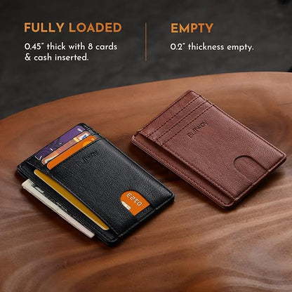 Buffway Slim Minimalist Front Pocket RFID Blocking Leather Wallets for Men and Women - Galactic Crack Black