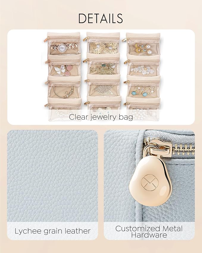 Vlando Travel Jewelry Case Organizer,Small Jewelry Box with 12 Velvet Jewelry Storage Pockets,Christmas Gift Ideas for Bride Friends Women Girls-Baby Blue