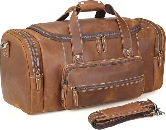 Polare 23" Full Grain Cowhide Leather Gym Duffle Weekender Overnight Travel Duffel Bag For Men
