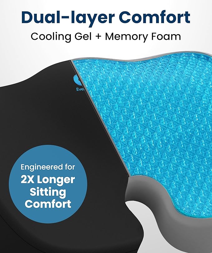 Everlasting Comfort Doctor Recommended Memory Foam Seat Cushion for Office Chairs & Car Seat - Ergonomic Office Desk Accessories for Tailbone Pain Relief, Sciatica & Back Support