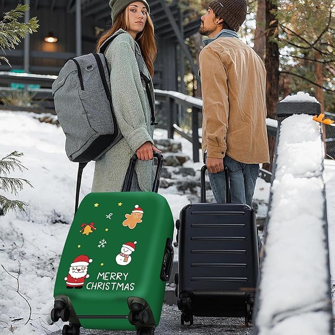 ANNA QUEEN Merry Christmas Luggage Cover, Holiday-Themed Protector with Santa, Gingerbread & Snowman, Stretchable & Washable Travel Sleeve for 20-34 Inch Luggage