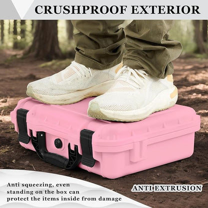 1 Pcs 16.3 x 12.4 x 6.5 Inch Waterproof Hard Case with DIY Customizable Foam Insert Portable Protective Case with Knife for Camera Drones Equipments Tools Test Instruments (Pink)