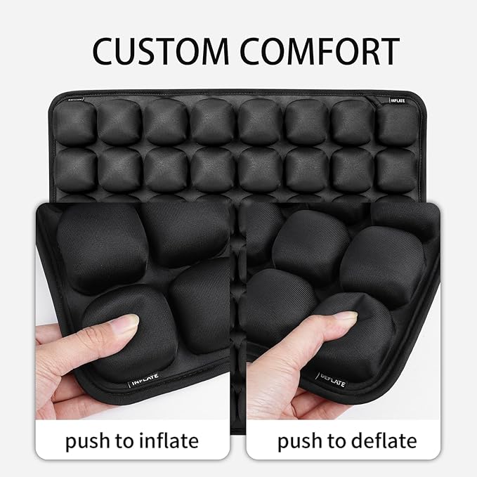 Adjustable Inflatable Seat Cushion with Built-in Pump - Portable Comfort for Airplane, Office, Car, Wheelchair & Outdoor Use - Lightweight, Durable, Black
